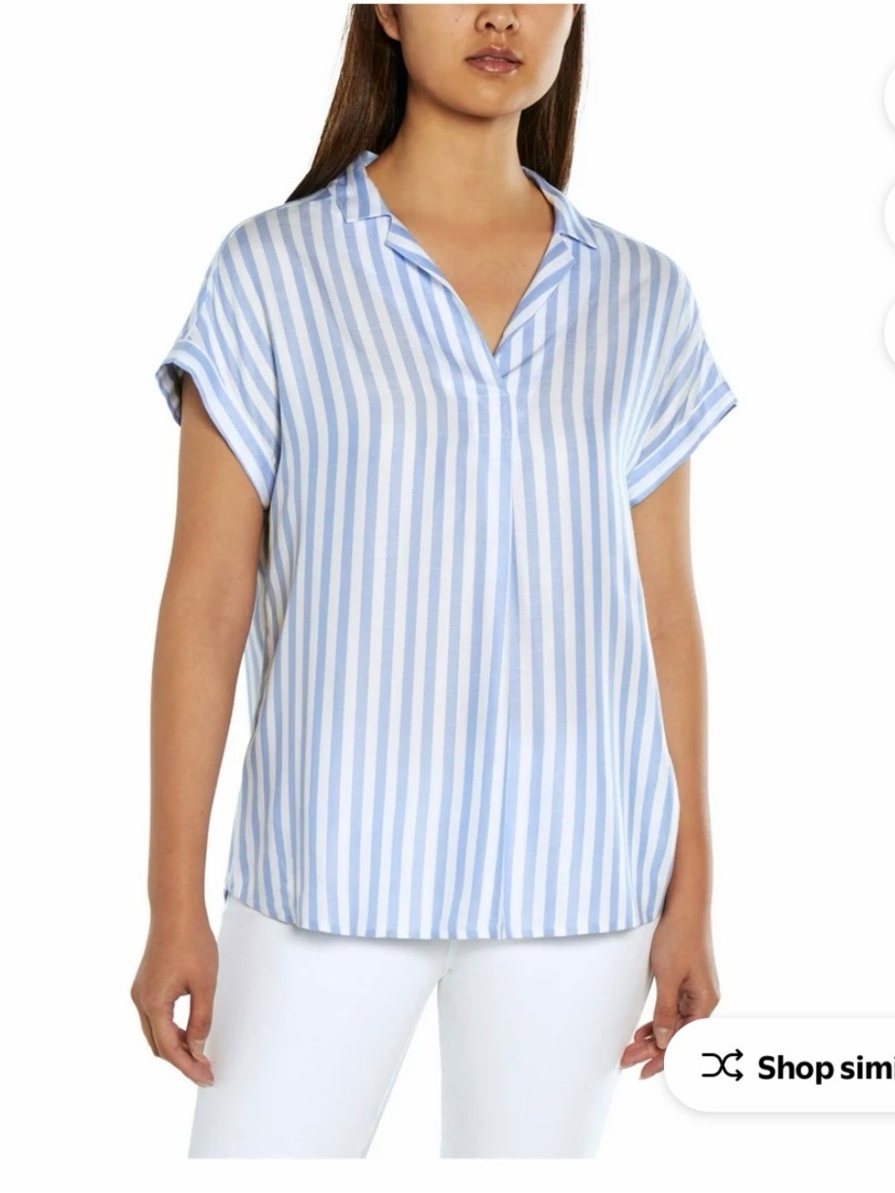 Gap Striped V-Neck Short Sleeve Blouse - Light Blue/White
